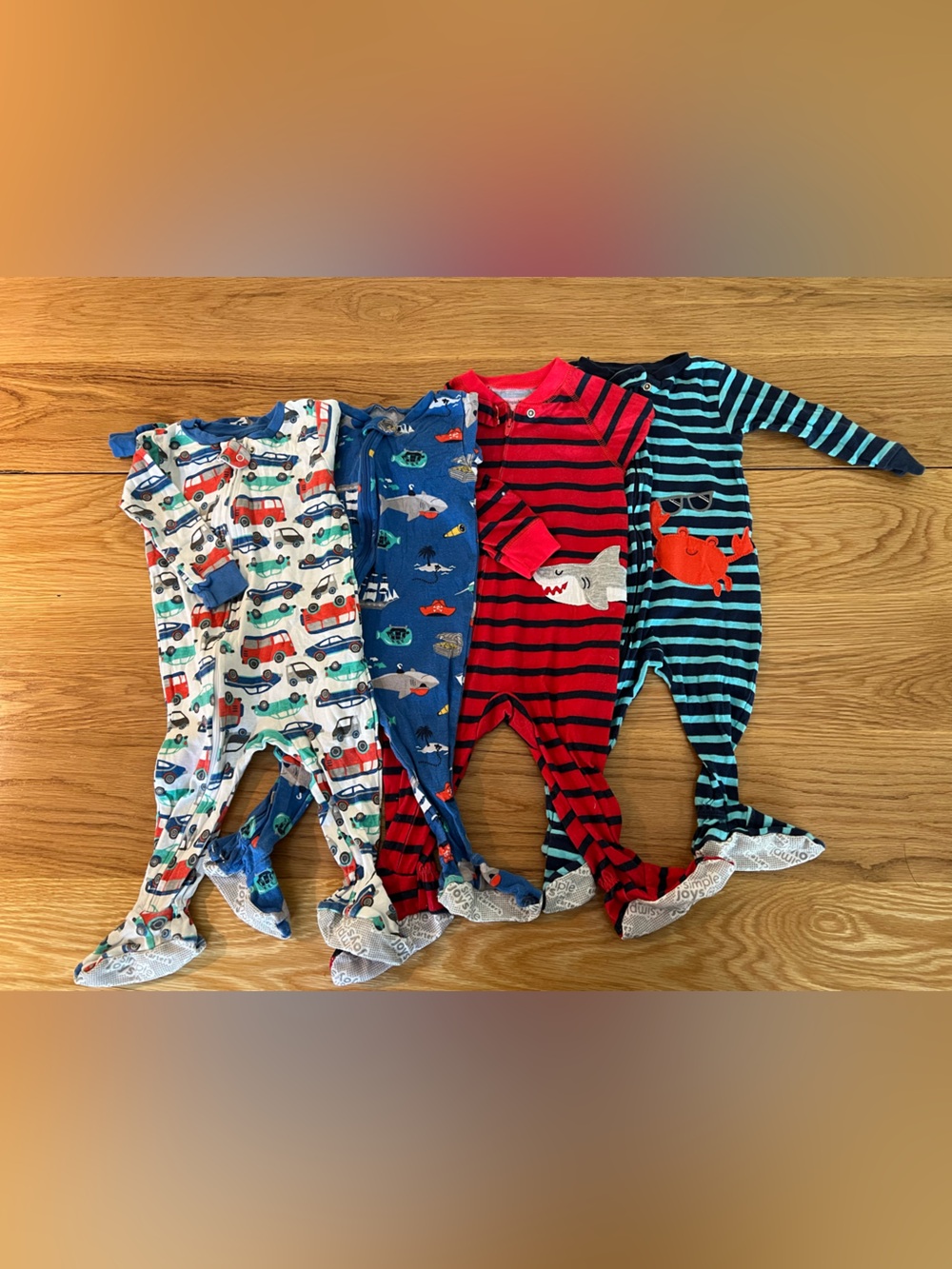 Simple Joys Carter’s Baby Boy 6-9M Pajama Lot Cars Sharks Crab Striped Sleepers